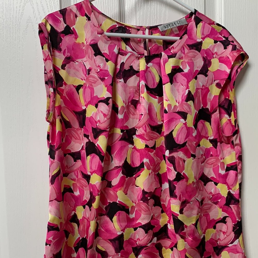 Kasper Pink Floral Sleeveless Blouse Large